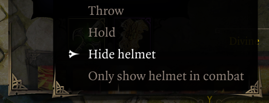 Helmet visibility context menu options.