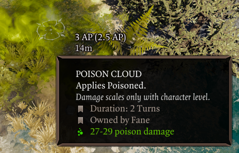 Surface tooltip showing ownership and damage scaling, as well as partial AP movement costs.